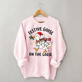 Cute Christmas Festive Goose On The Loose Sweatshirt