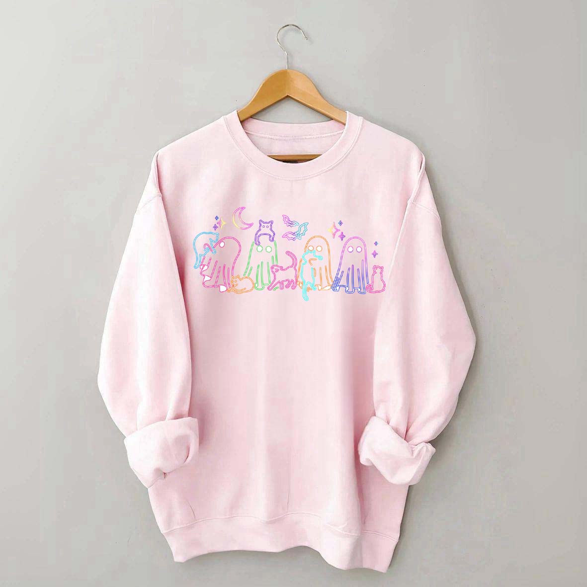 Cute Neon Halloween Ghost Cats Sweatshirt