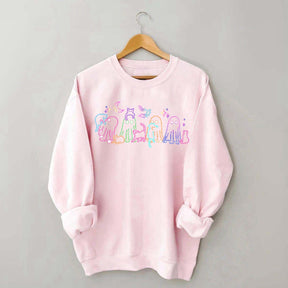 Cute Neon Halloween Ghost Cats Sweatshirt