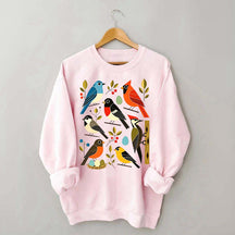 Retro Backyard Birds Cardinal Bluebird Robin Woodpecker Sweatshirt