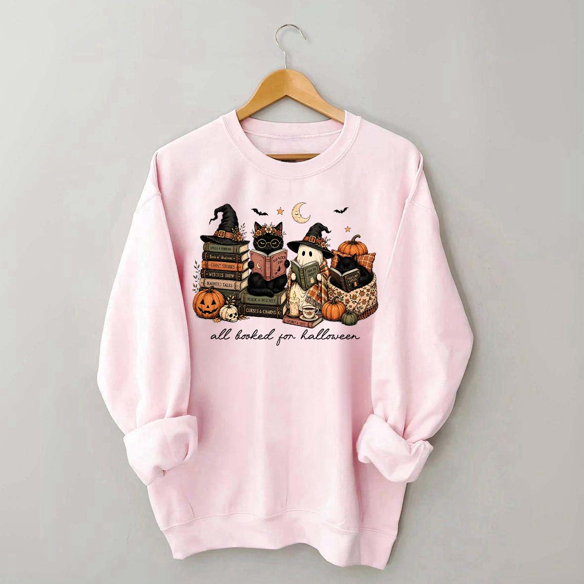 All Booked For Halloween Pumpkin Cats Book Sweatshirt