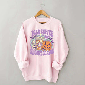 Spooky Season Ice Coffee Preppy Halloween Sweatshirt
