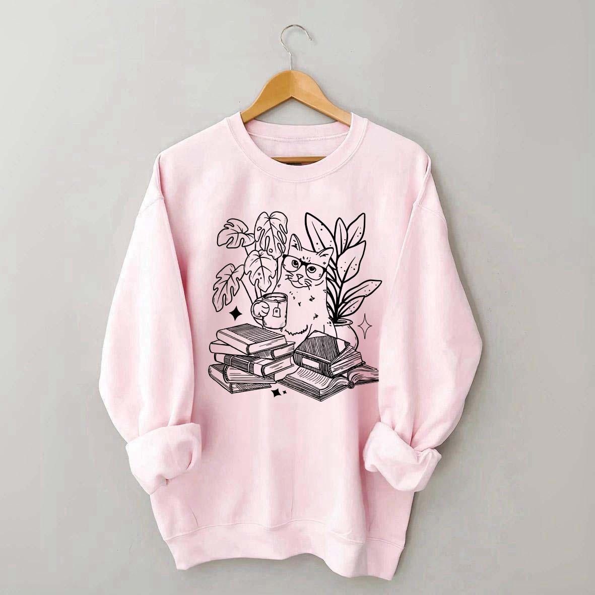 Cat Reading Book Sweatshirt