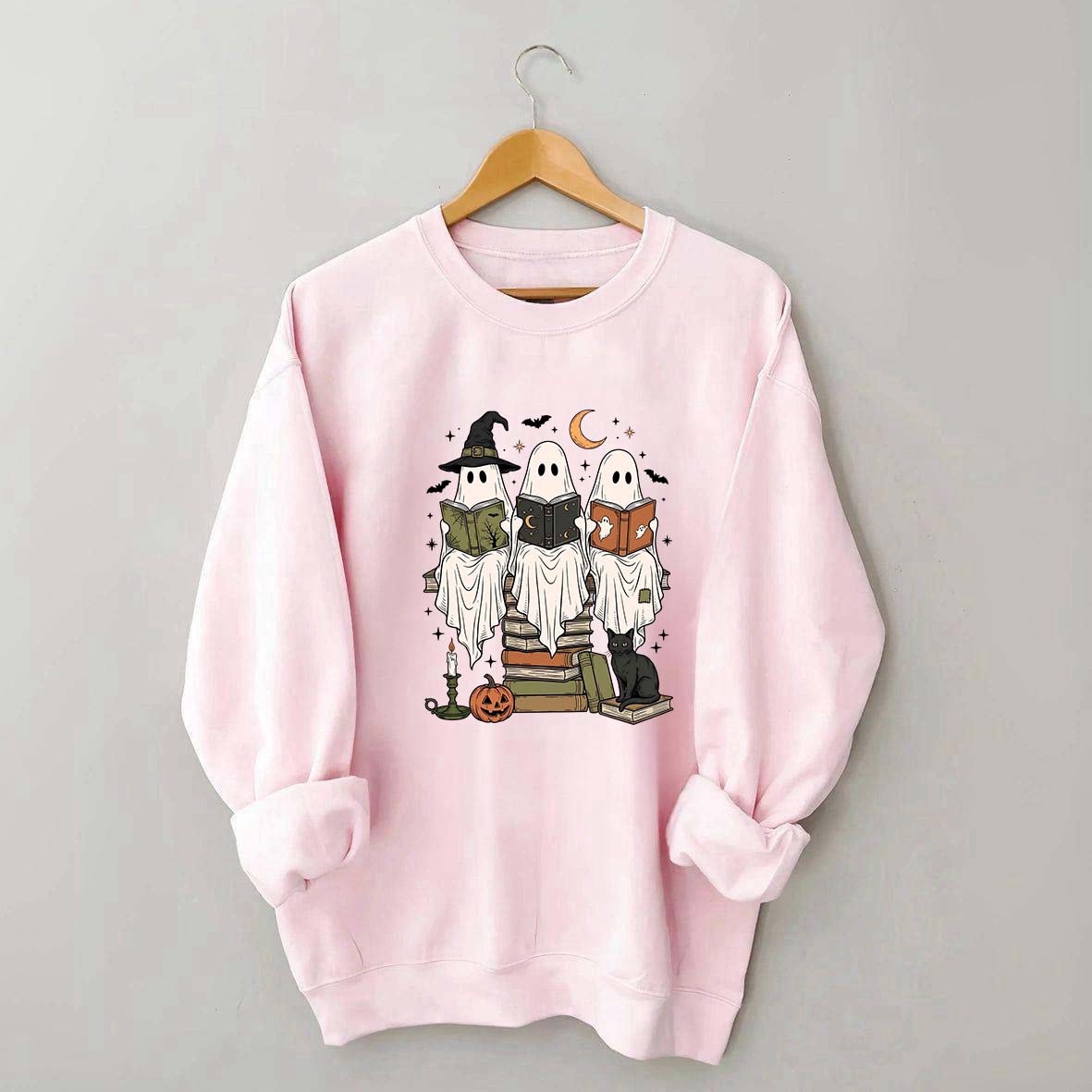 Boo Ghost Reading Books Halloween Sweatshirt