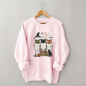 Boo Ghost Reading Books Halloween Sweatshirt