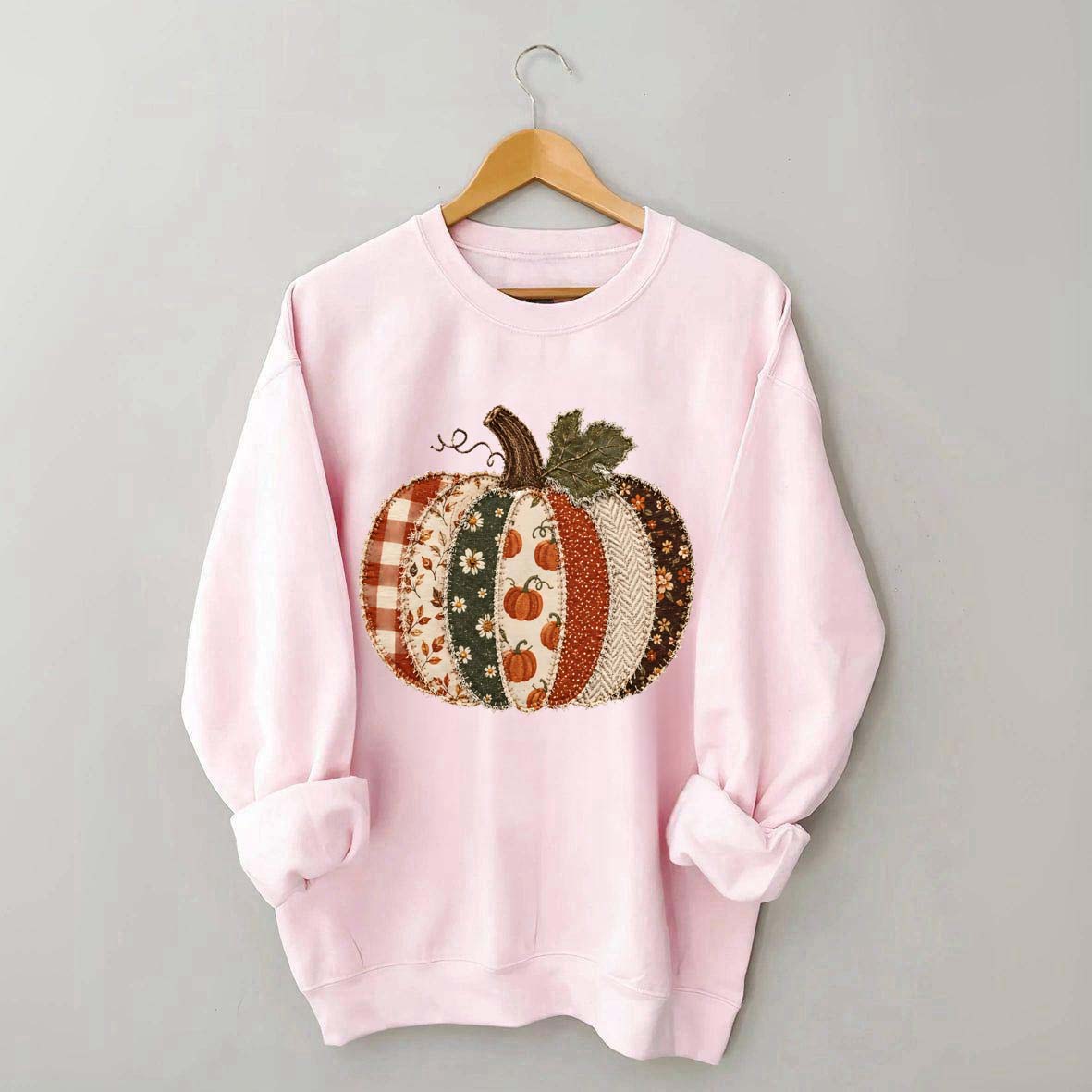 Faux Patchwork Fall Pumpkin Sweatshirt