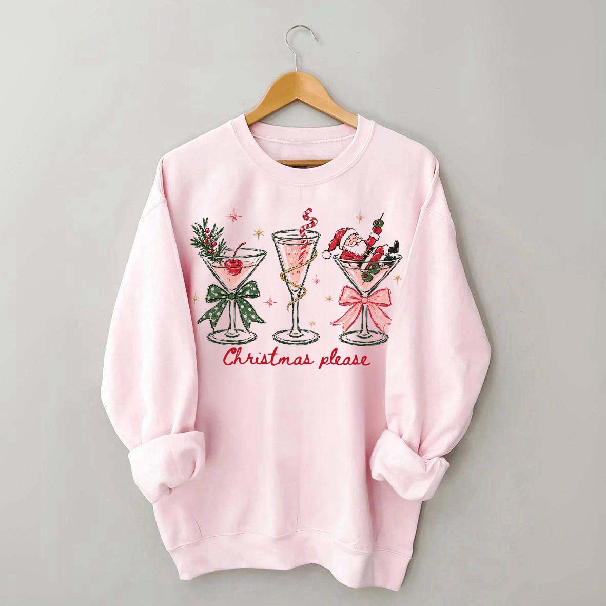 Christmas Please Martini Coquette Holiday Sweatshirt