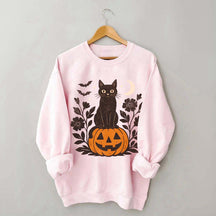 Black Cat on Pumpkin Retro Sweatshirt