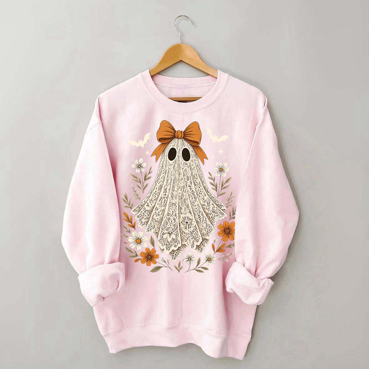 Cute Lace Ghost Bow Spooky Season Sweatshirt