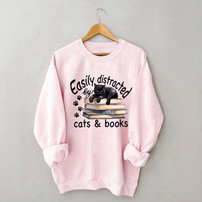 Reader Easily Distracted By Cats And Books Sweatshirt