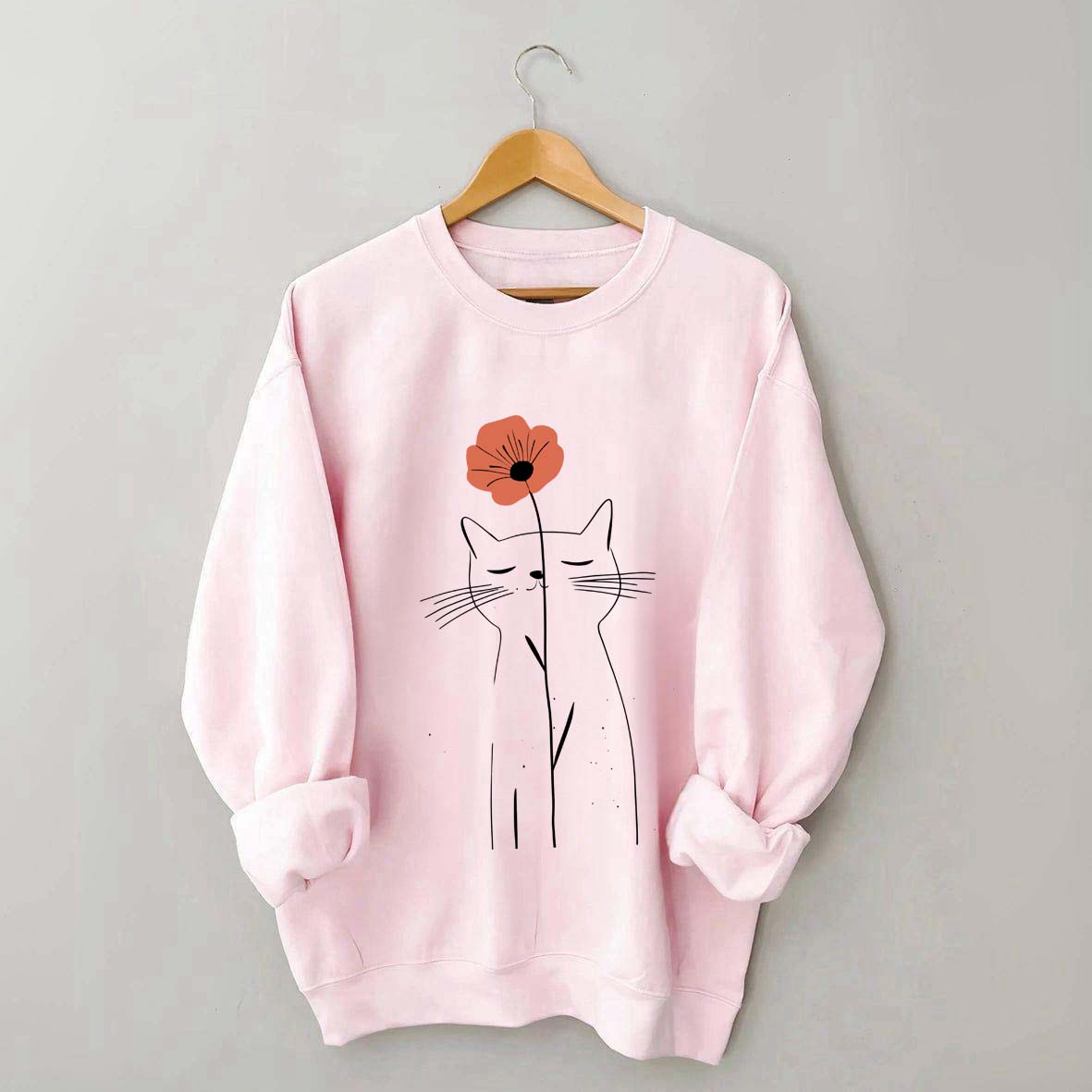 Minimalist Cat Flower Sweatshirt