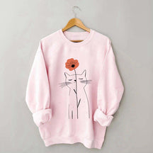 Minimalist Cat Flower Sweatshirt
