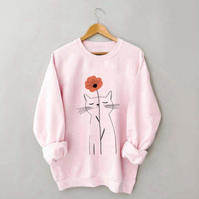 Minimalist Cat Flower Sweatshirt