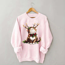 Trendy Sassy Retro Girl Christmas Cat Mom Sweatshirt