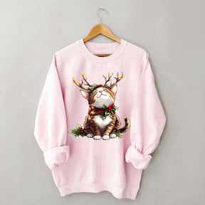 Trendy Sassy Retro Girl Christmas Cat Mom Sweatshirt