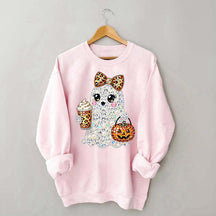 Rhinestone Glam Ghost Halloween Printed Sweatshirt