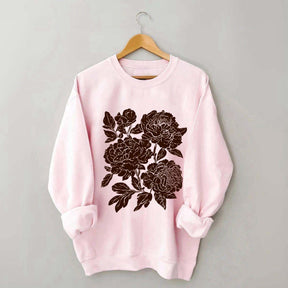 Vintage Linocut Flower Boho Botanical Sweatshirt