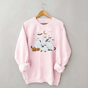 Retro Ghost Black Cat Moon Halloween Sweatshirt
