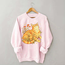 Retro Wildflowers Orange Cat Sweatshirt