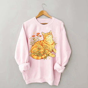 Retro Wildflowers Orange Cat Sweatshirt