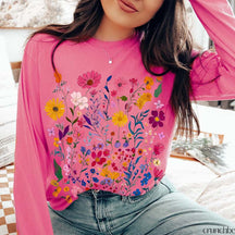 Vintage Pressed Flowers Rose Pink Sweatshirt