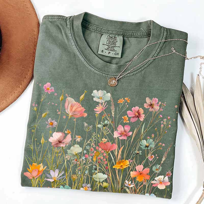 Boho Wildflower Pink Floral T-Shirt
