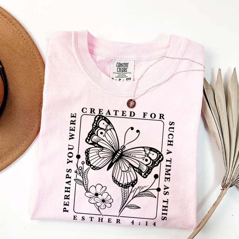 Bible Verse Esther 4:14 Butterfly Floral T-Shirt