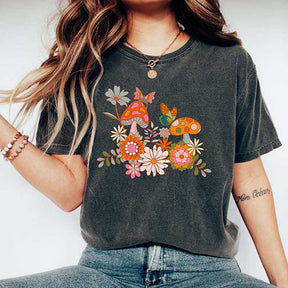 Retro Mushrooms Flowers and Butterflies T-Shirt