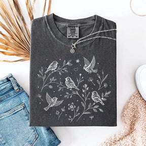 Boho Botanical Birds Sparrow T-Shirt