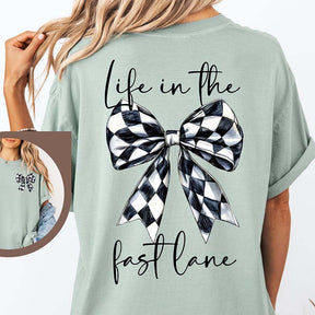 Race Day Checkered Flag Bow T-Shirt