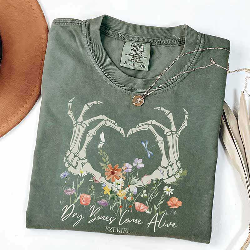 Dry Bones Come Alive Skeleton Flowers T-Shirt