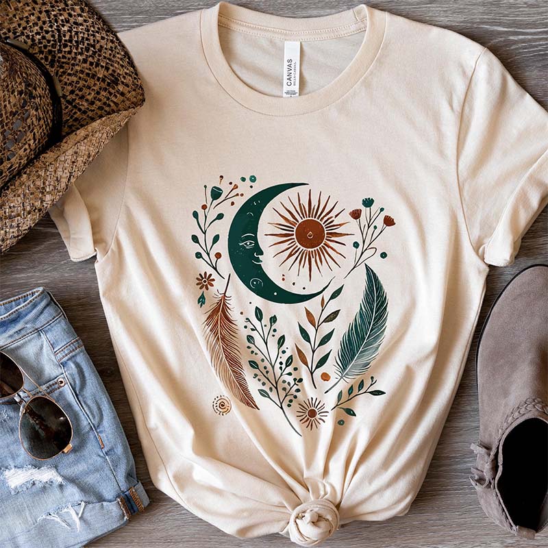 Bohemian Moon Celestial Sun and Moon T-Shirt