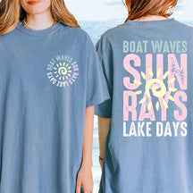 Retro Summer Boat Waves Sun Rays Lake Days T-Shirt