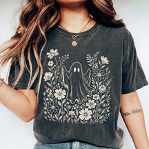 Comfort Colors Floral Ghost Halloween Cute T-Shirt