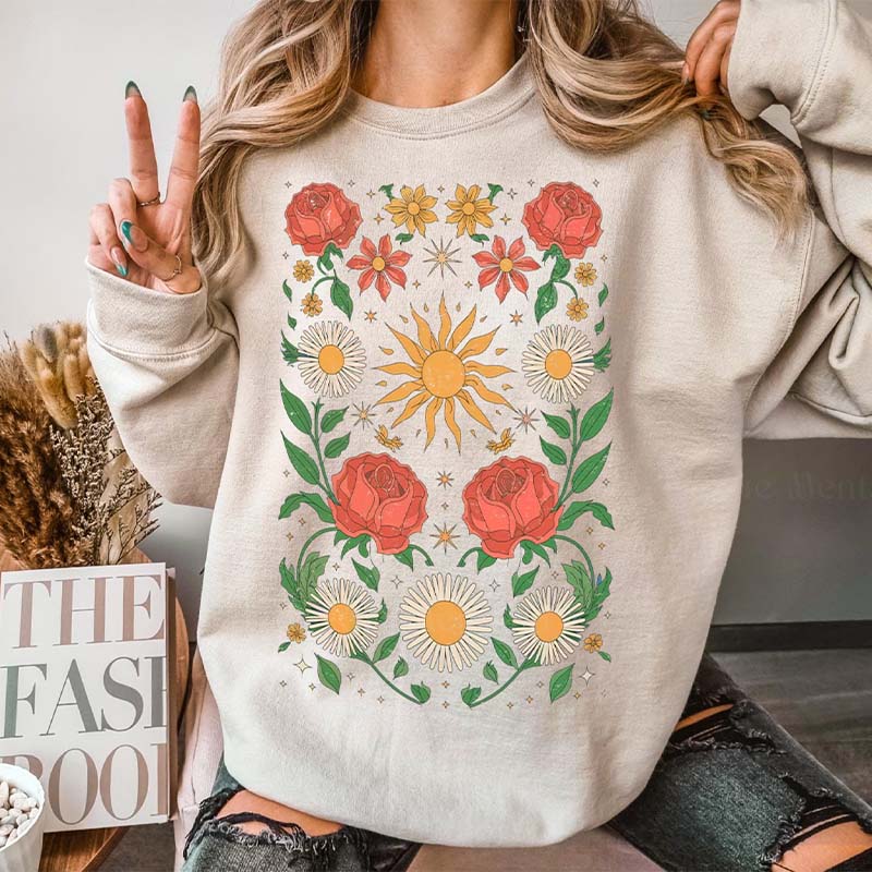 Retro Minimalist Boho Floral Sweatshirt