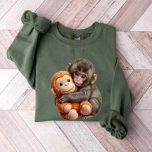 Cute Baby Monkey With Plush Toy Sweatshirt