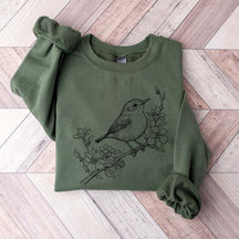 Cute Botanical Bird Graphic Sweatshirt