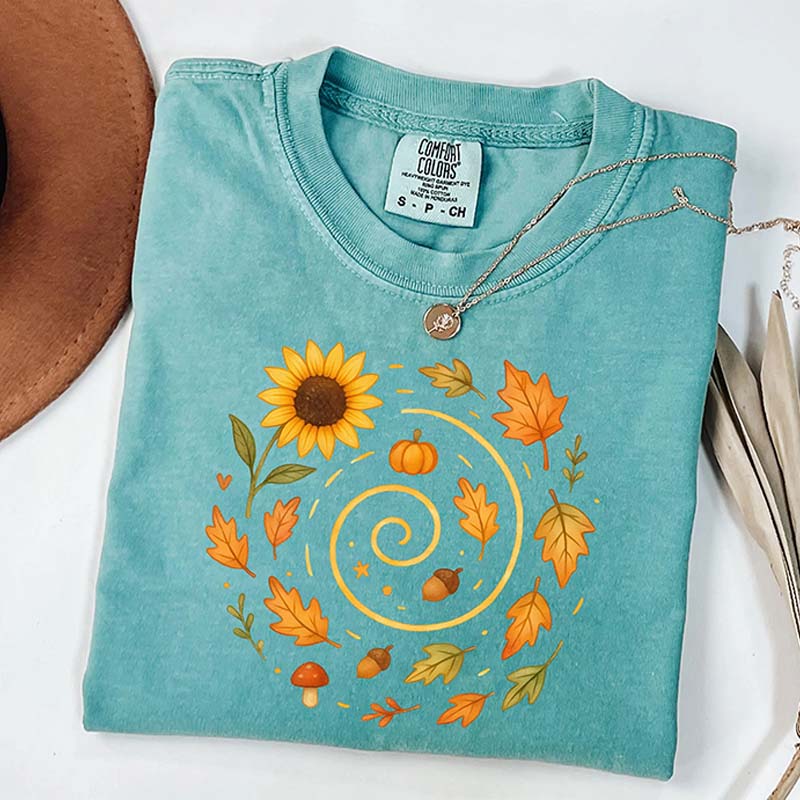Spiral Sunflower Pumpkin Fall T-Shirt
