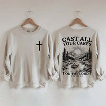 Cast All Your Cares Lord 1 Peter 5:7 Nature River Fishing Boat Sweatshirt