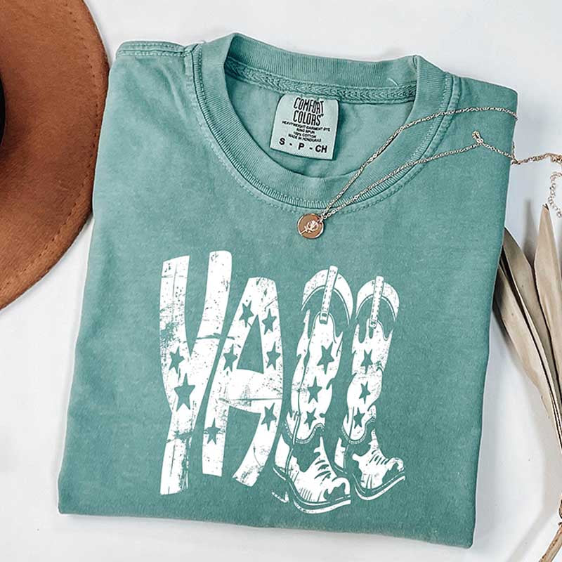 Comfort Colors Y¡¯all Western Boots and Stars T-Shirt