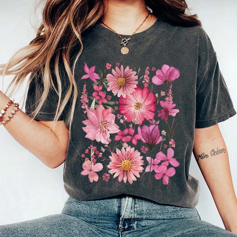 Retro Boho Style Floral Graphic Printed T-Shirt