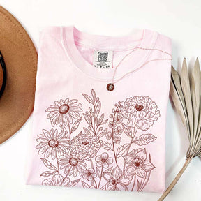 Vintage Pressed Flowers Minimalist Line T-Shirt