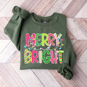 Merry and Bright Cute Family Christmas Sweatshirt