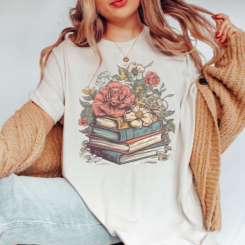 Books and Flowers  Reader Gardening T-Shirt