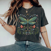 Dragonfly Watercolor Floral Graphic T-Shirt
