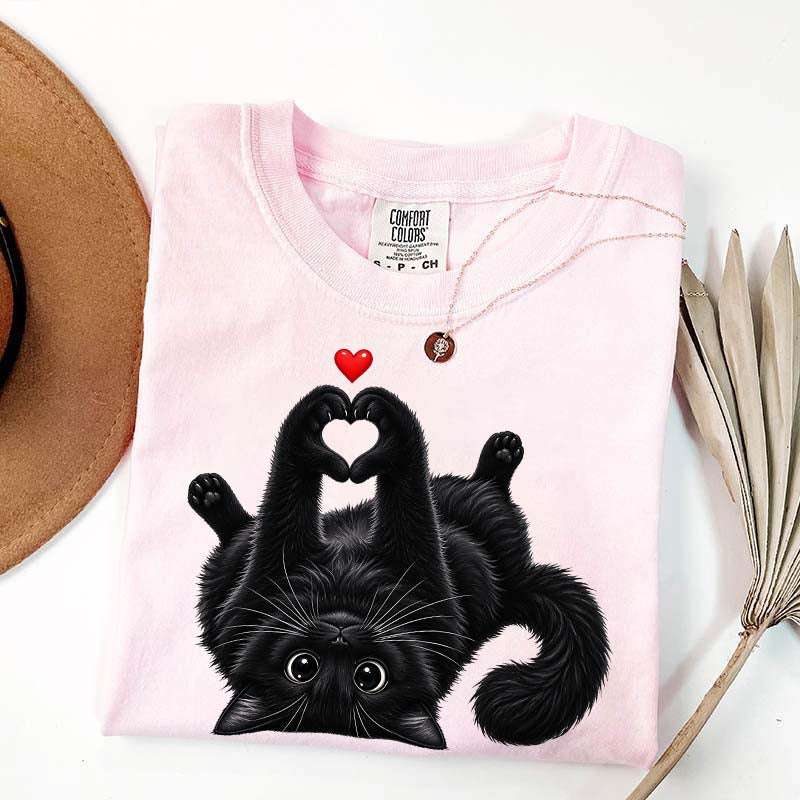 Cute Black Cat Heart Paws T-Shirt