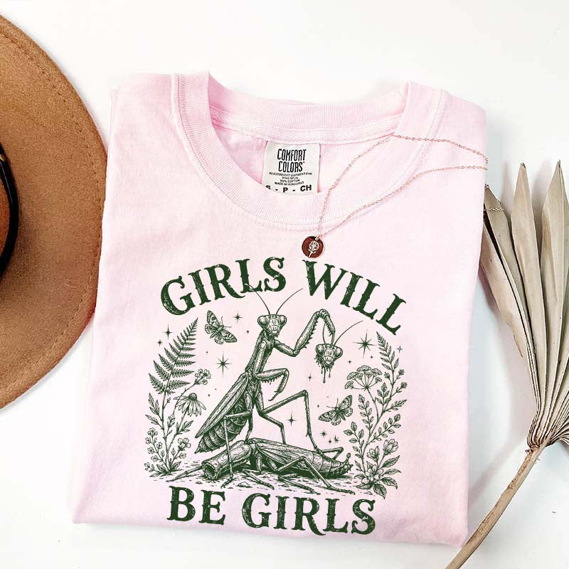 Girls Will Be Girls Praying Mantis Botanical T-Shirt