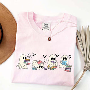 Cute Ghost Reading Book Halloween T-Shirt