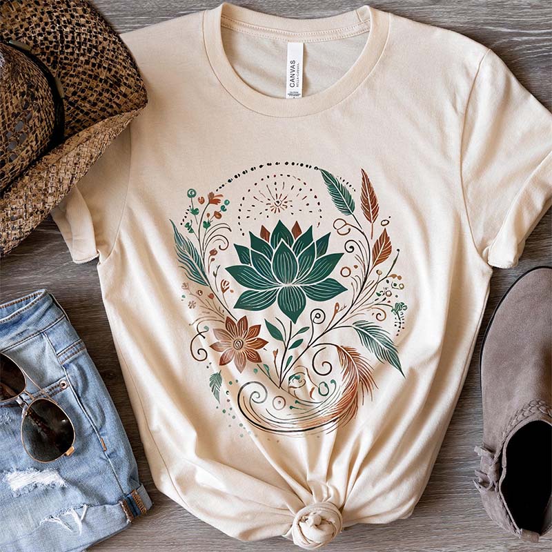 Bohemian Lotus Flower Nature Inspired T-Shirt