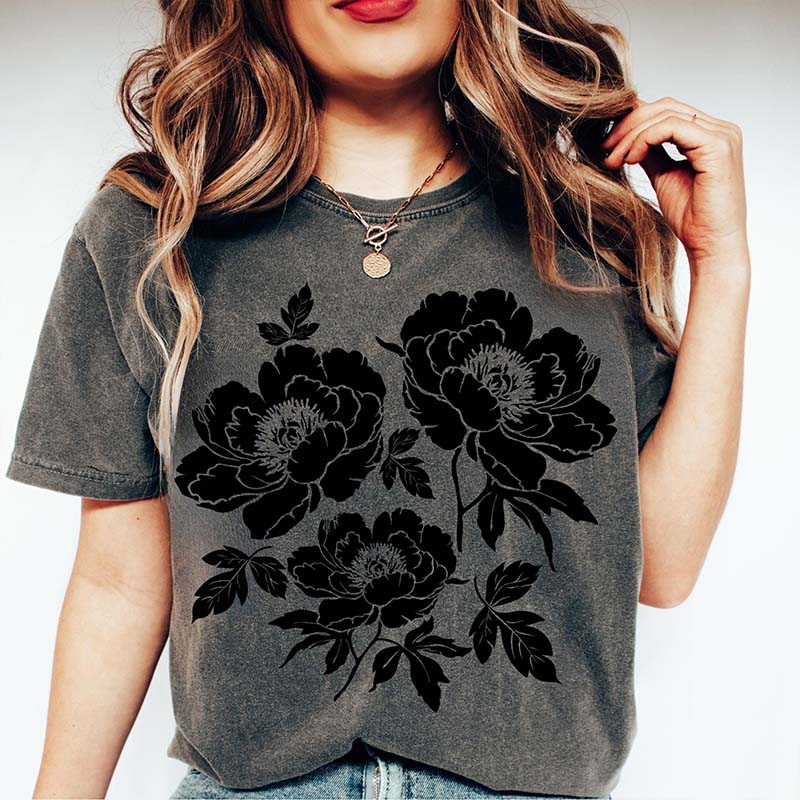 Vintage Linocut Peony T-Shirt